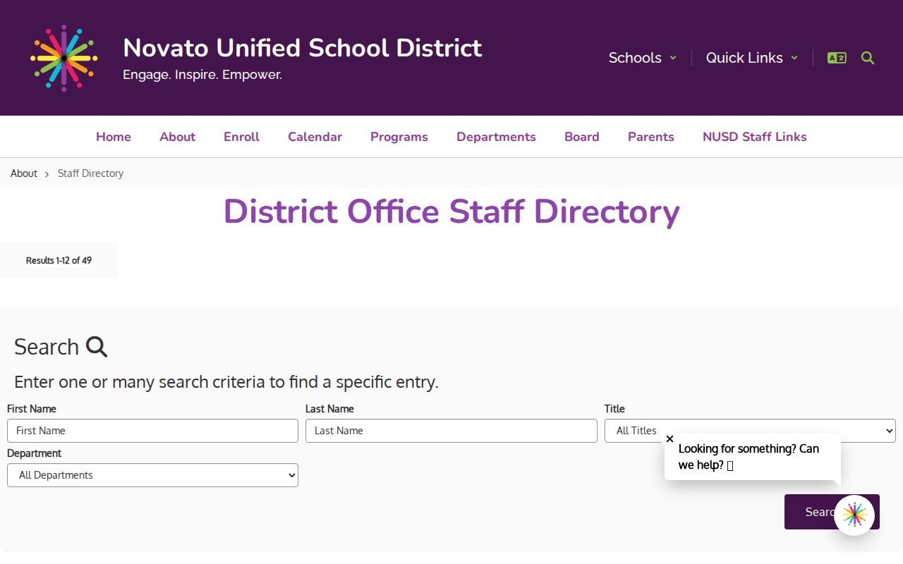 Novato people directories NUSD staff search fields