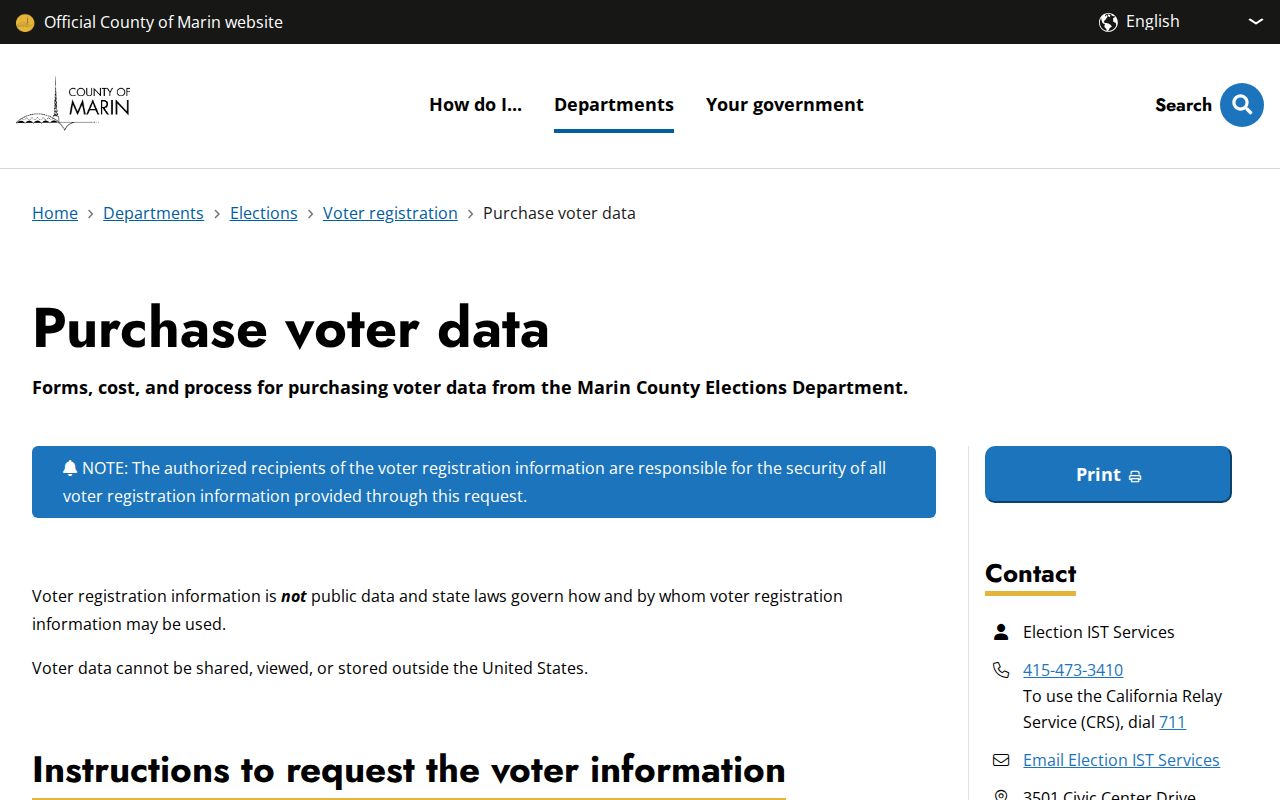 Novato voter registration records on Marin County voter data page